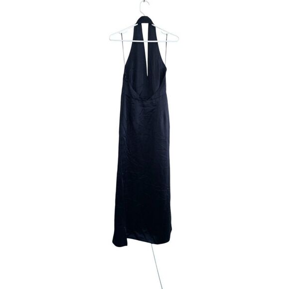 Zara Women Midi Dress S Navy Blue Halter Neck Satin Sleeveless 8304/162 NWT - Picture 3 of 9